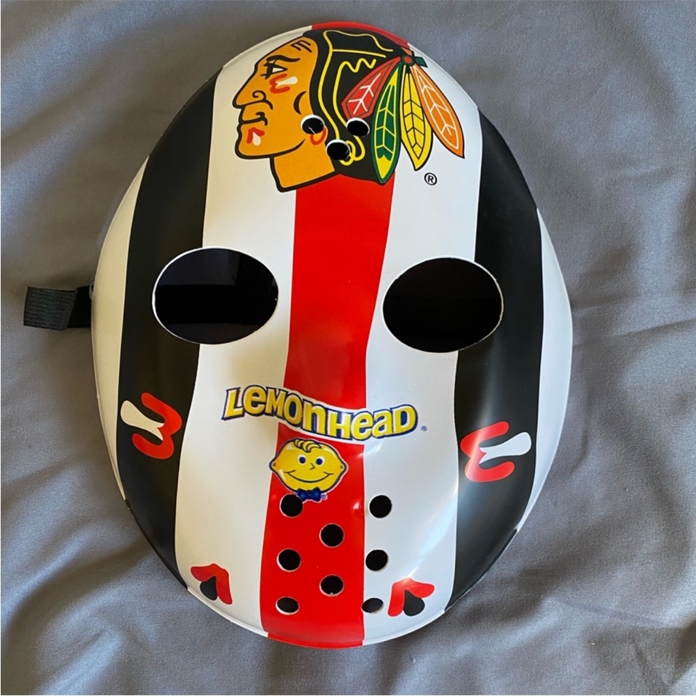 Lemonhead Chicago Blackhawks Hockey Mask with Black and Red Stripes